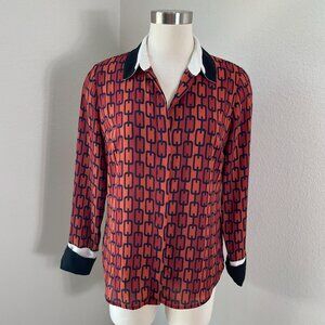 Express Shirt Womens Small Geometric Chain Print Button Up Blouse‎ Long Sleeve